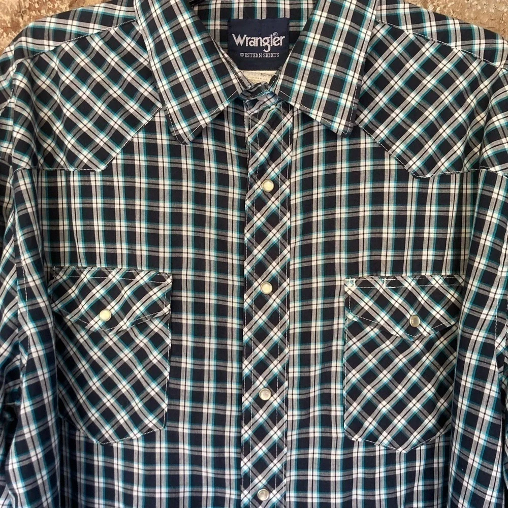 Wrangler Pearl Snap Vintage Western Shirt Long Sleeve Men’s 18  Plaid